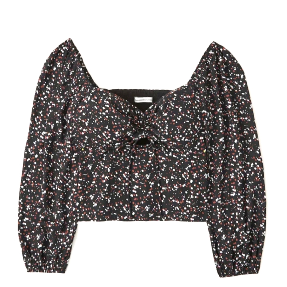 Long-Sleeve Cinched Front Cutout Top